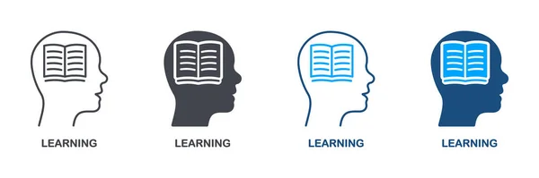 Öğrenme Eğitim Fikir Bilgi Bilgelik Siluet Satır Simgesi Ayarlandı Akıllı — Stok Vektör
