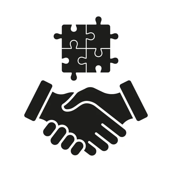 Jigsaw Handshake Silhouette Icono Las Personas Coinciden Encontraron Una Solución — Vector de stock