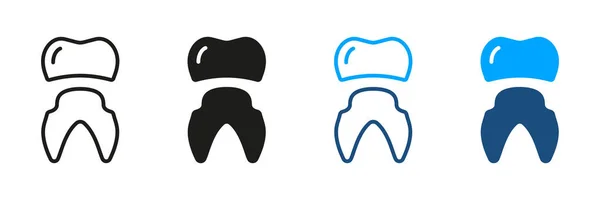 Oral Care Teeth Protection Implant Pictogram Orthodontic Denture Tooth Crown — Stock Vector