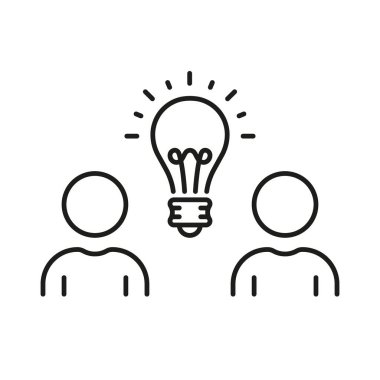 İş Fikri Lineer Pictogram. Takım ve Ampul, Takım Çalışması Simgesi. Yenilik, Çözüm İşareti. Ampul Taslak Sembollü Yaratıcı Topluluk. Düzenlenebilir Vuruş. İzole Vektör İllüstrasyonu.