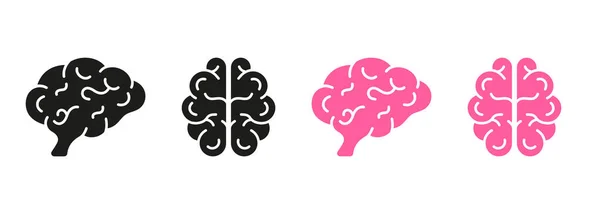 Коллекция Символов Мозгового Штурма Белом Фоне Human Brain Line Silhouette — стоковый вектор