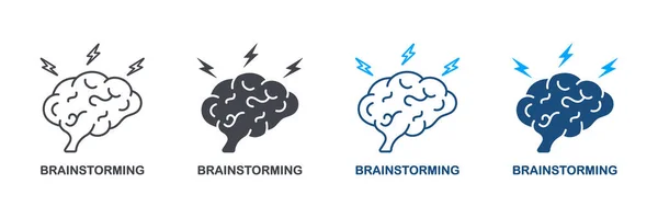 Brainstorm Think Creative Idea Silhouette Line Icon Set Human Brain — Stock Vector