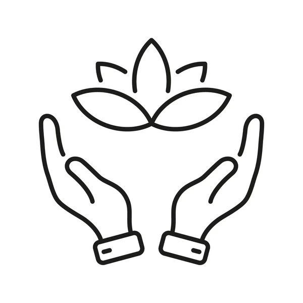 Людські Руки Тримають Ікону Квітки Символ Йоги Spa Контурів Лотос — стоковий вектор