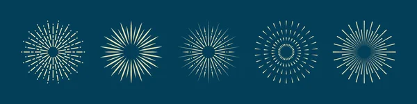 円の太陽バースト サンバーストアイコンセット 概要キラキラ花火 スターバースト ヴィンテージ装飾 ラジアル ライト ピクトグラム サンビーム ラウンドレイ — ストックベクタ
