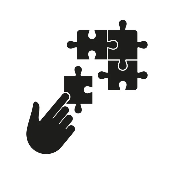 Jigsaw Glifo Mão Humana Pictograma Puzzle Strategy Collaboration Finding Solution — Vetor de Stock