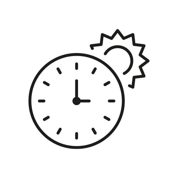 Clock Sun Linear Pictogram Summer Time Line Icon Alarm Sunbathing — Stock Vector