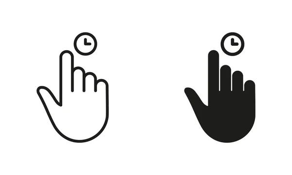 핸드커저 컴퓨터 마우스 그리고 실루엣 아이콘 Finger Pointer Clock Pictogram — 스톡 벡터