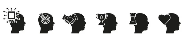 Conjunto Iconos Silueta Proceso Mental Humano Metas Motivación Símbolos Pensamiento — Archivo Imágenes Vectoriales