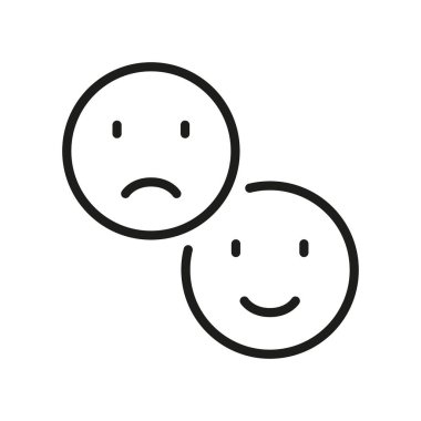 Mutlu Gülümseme ve Üzgün Yüz Hattı Simgesi. Olumsuz ve Pozitif Emoji Doğrusal Pictogram. İyi ve Mutsuz Duygusal Özet Sembolü. Geri bildirim İşareti. Düzenlenebilir Vuruş. İzole Vektör İllüstrasyonu.