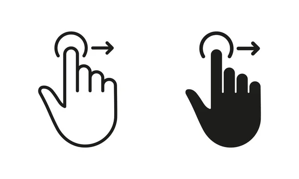 Drag Right Hand Finger Gearure Sshutting Line Silhouette Icon Set — 스톡 벡터