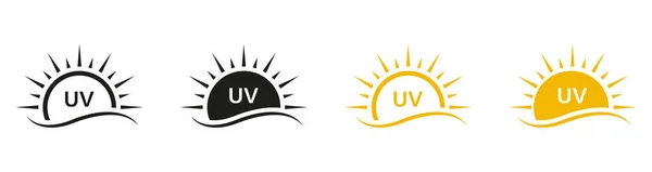 Etichette Con Crema Solare Raggi Ultravioletti Blocco Solare Radiazione Simbolo — Vettoriale Stock
