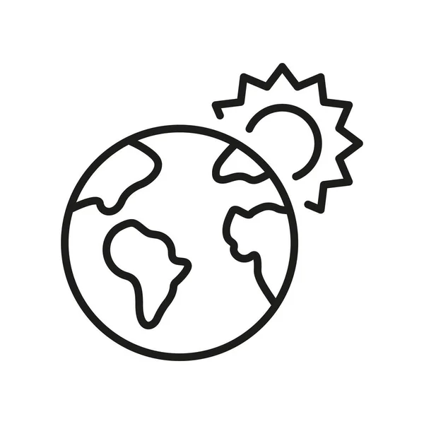 Globe Sun Line Icon Global Warming Concept 采购产品行星地球 热世界温度线性象形文字 环境生态太阳能符号 — 图库矢量图片