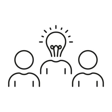Takım çalışması, Takım ve Ampul Hattı Simgesi. Çözüm, Fikir, Yenilik Doğrusal Pictogram. Baş Taslak Sembol yerine Ampullü Yaratıcı Topluluk. Düzenlenebilir Vuruş. İzole Vektör İllüstrasyonu.