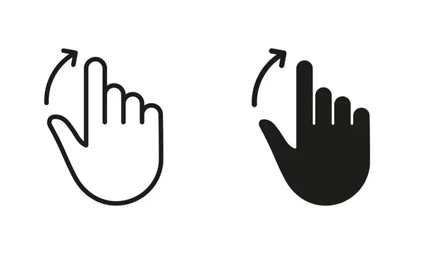 Hand Finger Gesture Swipe Drag Line Silhouette Black Icon Set — Stock Vector