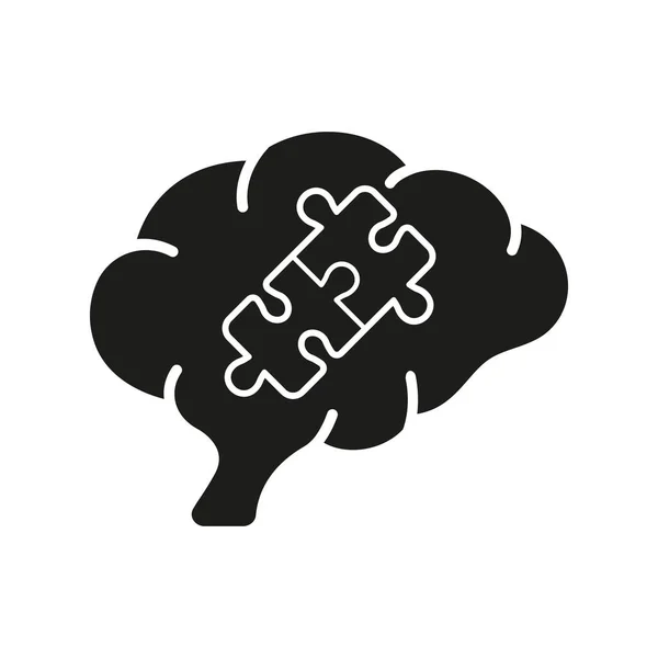 Puzzle Human Brain Silhouette Icon Jigsaw Mind Development Concept Problem — Stock Vector