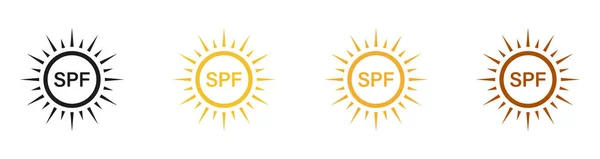 Spf标签 紫外线保护图标集 封锁太阳辐射 防晒霜 防晒霜 夏日阳光符号系列 来自太阳象形文字的皮肤保护 孤立的病媒图解 — 图库矢量图片