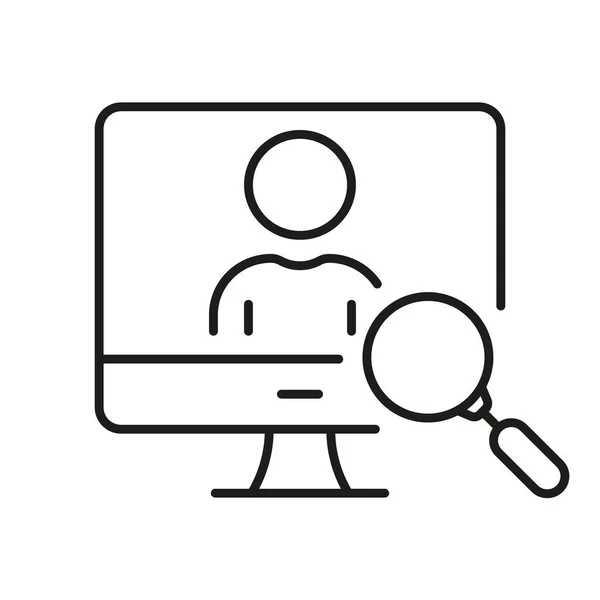 Bilgisayar Lineer Pictogram 'da insan kaynakları araştırması. Çalışan Aday, İş Bulma, İş Fırsatı Özeti Sembolü. İnsan Kaynakları Hattı Simgesi. İşsizlik. Düzenlenebilir Vuruş. İzole Vektör İllüstrasyonu.