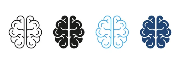 Conjunto Iconos Línea Cerebro Humano Color Silueta Neurología Conocimiento Memoria — Vector de stock