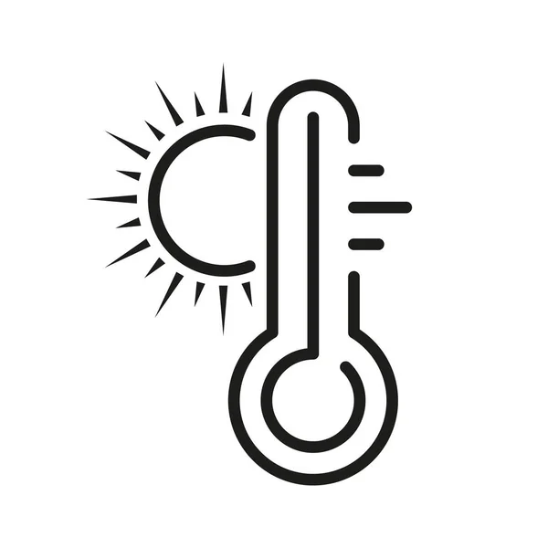 Ikona Linii Gorącej Temperatury Termometr Piktogramem Liniowym Słońca Ciepły Słoneczny — Wektor stockowy