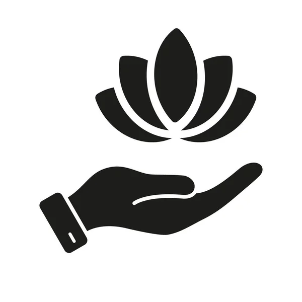 Ανθρώπινο Χέρι Hold Lotus Λουλούδι Silhouette Εικόνα Διαλογισμός Glyph Εικονόγραμμα — Διανυσματικό Αρχείο