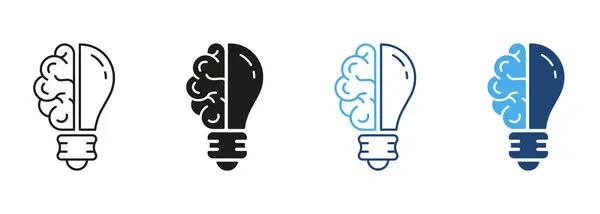 Cérebro Humano Lâmpada Ideia Pictograma Símbolo Inovação Fundo Branco Inspiração — Vetor de Stock