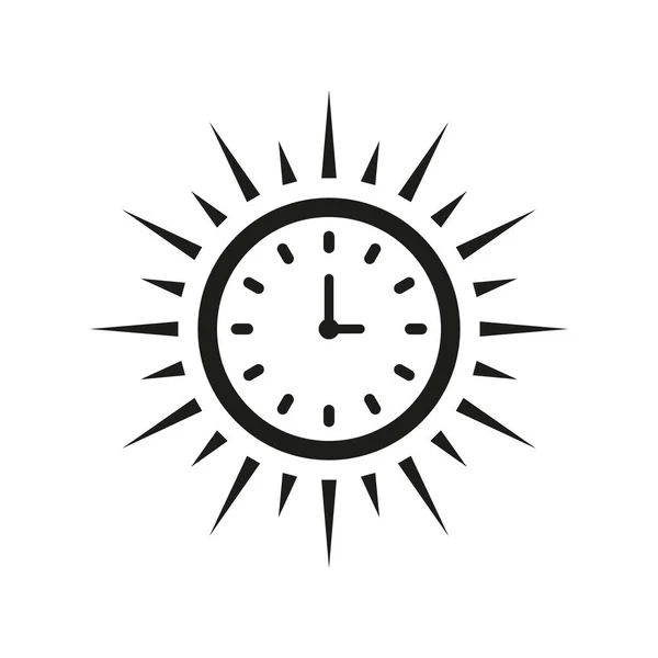 夏日时间线图标 太阳时钟线形象形文字 夏日警报 轮廓符号 太阳升起和日落时间的标志 孤立的病媒图解 — 图库矢量图片