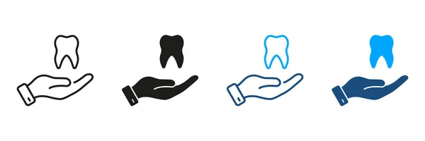 Стоматологічне Лікування Стоматологічна Захисна Піктограма Зуб Людська Рука Набір Іконок — стоковий вектор