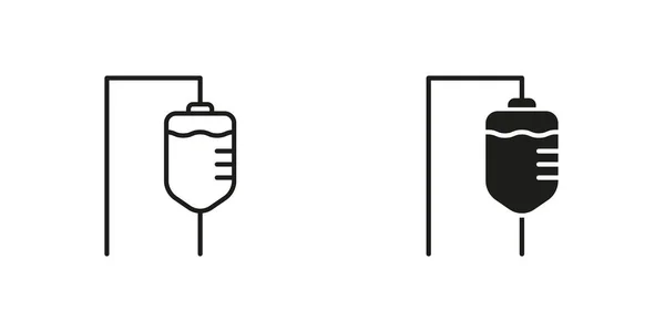 Drip Line Silhouette Black Icon Set Infusión Medication Aid Symbol — Archivo Imágenes Vectoriales