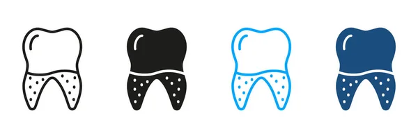 Dental Calculus Silhouette Line Icons Set Defective Teeth Tartar Pictogram — Stock Vector