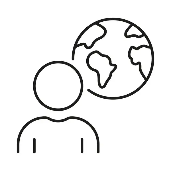 环球与人事线图标 全球商业概念 全球通讯线性象形文字 人类和行星地球轮廓符号 签署合作协议 可编辑的中风 孤立的病媒图解 — 图库矢量图片