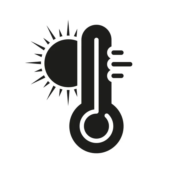 Termometer Med Sun Silhouette Ikonen Varm Temperatur Glyf Piktogram Värme — Stock vektor