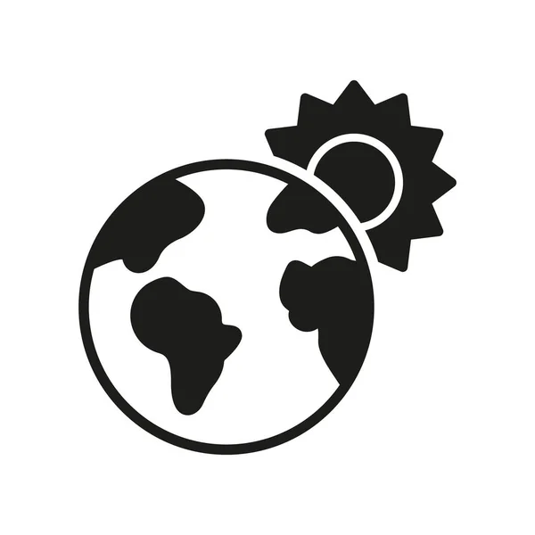 Global Warming Silhouette Icon Globe Sun Heat Wave Glyph Pictogram —  Vetores de Stock