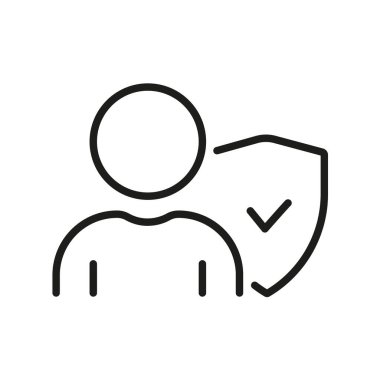 Kalkan Koruma Kişi Hattı Simgesi. Kullanıcı Doğrusal Pictogram için güvenlik. İş Ana Hattı Sembolünde Güvenlik. Güvenli Kimlik Doğrulama, İnsan Veri Koruma. Düzenlenebilir Vuruş. İzole Vektör İllüstrasyonu.