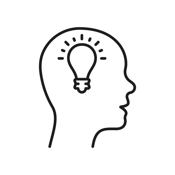 創造的な思考ラインアイコン 人間の頭の線形ピクトグラムの電球 イノベーション科学のアイデア概要サイン 知的マインドプロセスシンボル 編集可能なストローク 絶縁ベクトルイラスト — ストックベクタ
