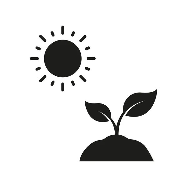 Agriculture Environnementale Silhouette Icône Pictogramme Glyphe Des Plantes Soleil Symbole — Image vectorielle
