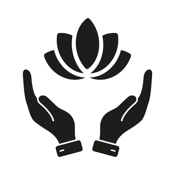 Γιόγκα Και Spa Solid Σύμβολο Διαλογισμός Lotus Hands Silhouette Εικόνα — Διανυσματικό Αρχείο