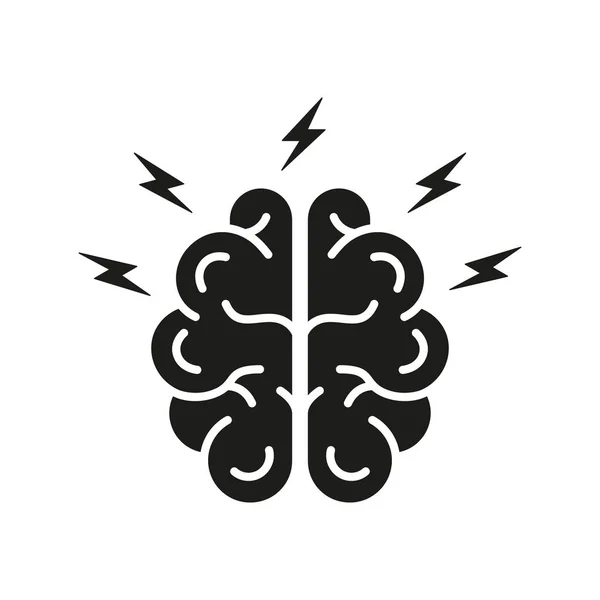 Brainstorma Glyfpiktogram Tänk Creative Idea Solid Sign Människohjärna Med Blixtnedslag — Stock vektor