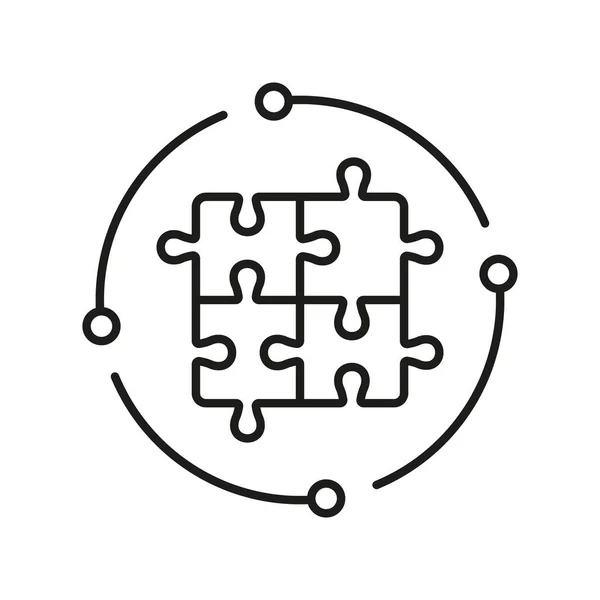 Puzzle Ikona Linii Układanki Mecz Kawałków Kwadratowych Kombinacja Logiczna Piktogram — Wektor stockowy