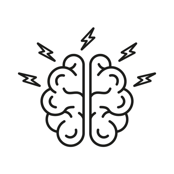 Brainstorming Intellektuell Processsymbol Brainstorm Line Ikonen Mänsklig Hjärna Med Blixtnedslag — Stock vektor