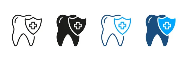 Защита Зубов Пиктограмма Стоматологической Страховки Силуэт Медицинской Помощи Иконка Линия — стоковый вектор
