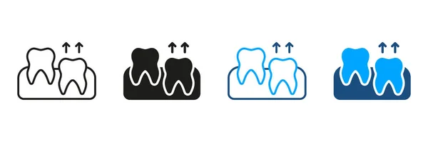 人間の歯の成長シルエットとラインアイコンセット 知恵のプロセス 歯のエラー ピクトグラム 口腔医学 歯科治療 歯科シンボルコレクション 隔離されたベクターのイラスト — ストックベクタ