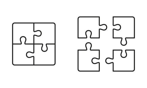 Puzzle Pieces Assemble Disassemble Game Combination Line Icon Set Teamwork — Stock Vector