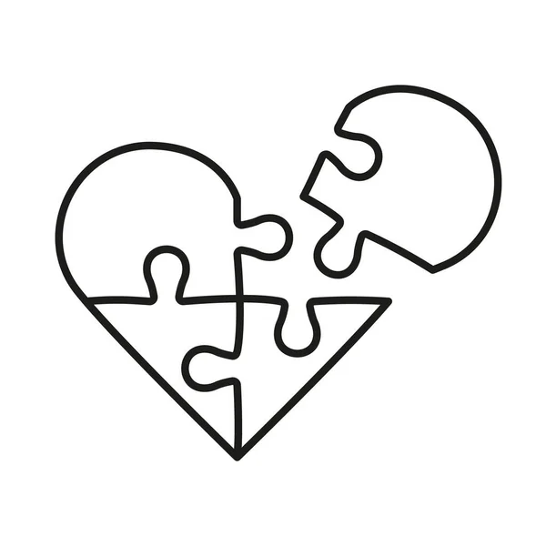 Jigsaw Σχήμα Καρδιάς Λείπει Κομμάτι Γραμμή Εικονίδιο Κομμάτια Παζλ Ταιριάζουν — Διανυσματικό Αρχείο