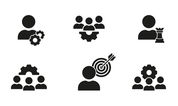 Strategisches Ziel Silhouette Icons Set Effizienz Teamwork Und Zusammenarbeit Glyph — Stockvektor