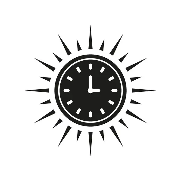 Sun Clock Silhouette Icon Summer Time Glyph Pictogram Sunrise Sunset — Stock Vector