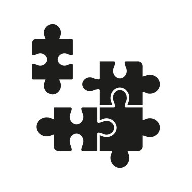 Jigsaw Meydanı, Glyph Pictogram 'a uyuyor. Takım çalışması, Çözüm, Kombinasyon, Meydan Okuma Katı Simgesi. Bulmaca Parçaları, Mantık Oyunu, Fikir Silueti İşareti. İzole Vektör İllüstrasyonu.