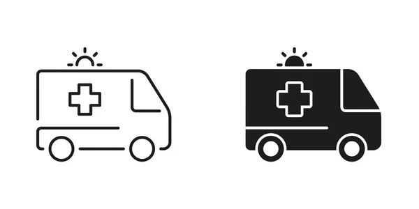 Ambulance Line Silhouette Black Icon Set Paramédical Transport First Aid Illustrations De Stock Libres De Droits