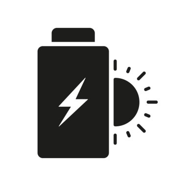Yenilenebilir Yeşil Alternatif Enerji Silueti Simgesi. Güneş Bataryası Glyph Pictogram. Güneş ışığı Sürdürülebilir Güç Sembolü. Ekolojik Teknoloji, Ekolojik Katı İşaret. İzole Vektör İllüstrasyonu.