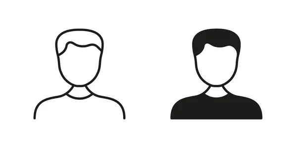 マンラインとシルエットブラックアイコンセット ピクトグラム ビジネスプロフィールシンボルコレクション ビジネスマンサイン 人間の顔の肖像画 オフィスの人たち ユーザー アバター 隔離されたベクターのイラスト — ストックベクタ