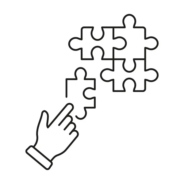 Jigsaw Pictograma Linear Mão Humana Solução Estratégia Quebra Cabeça Ícone — Vetor de Stock